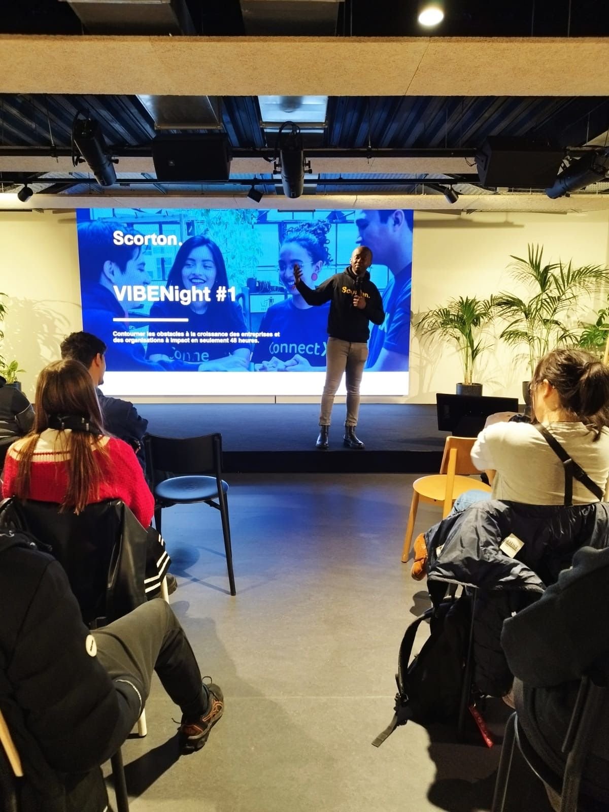 Scorton founder speaking to an audience on stage